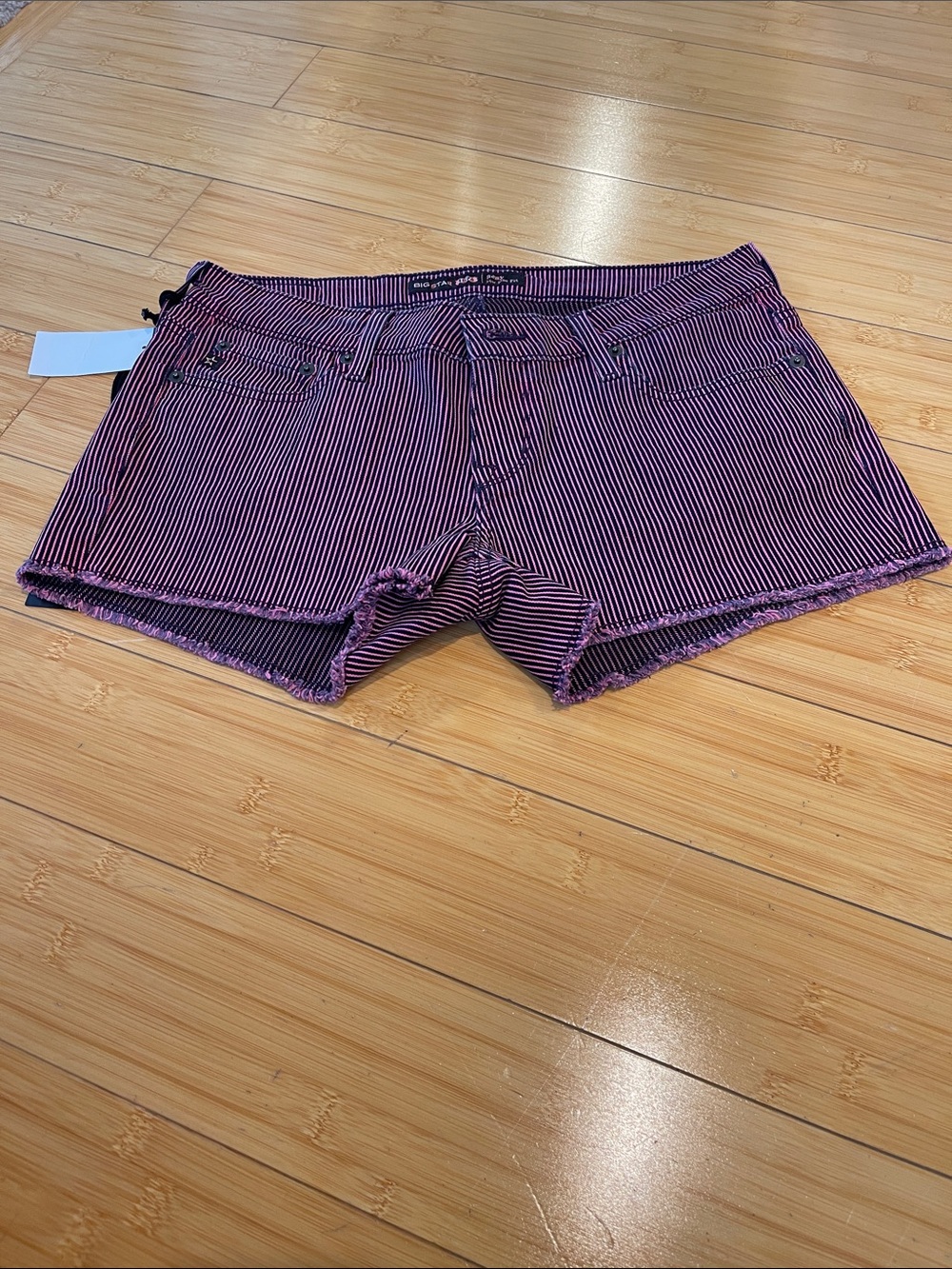 Women Big Star Purple Striped Denim NWT Short Shorts Size 28 Low Rise Raw Hem